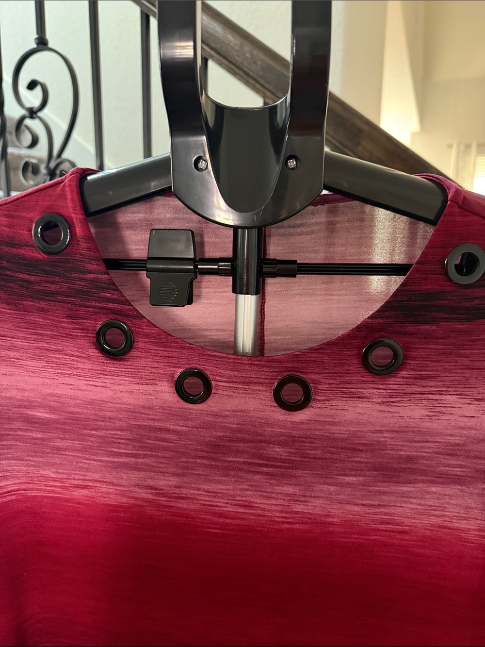 Women’s Ombre Red Tunic Top with Eyelet Neckline - Picture 3 of 3